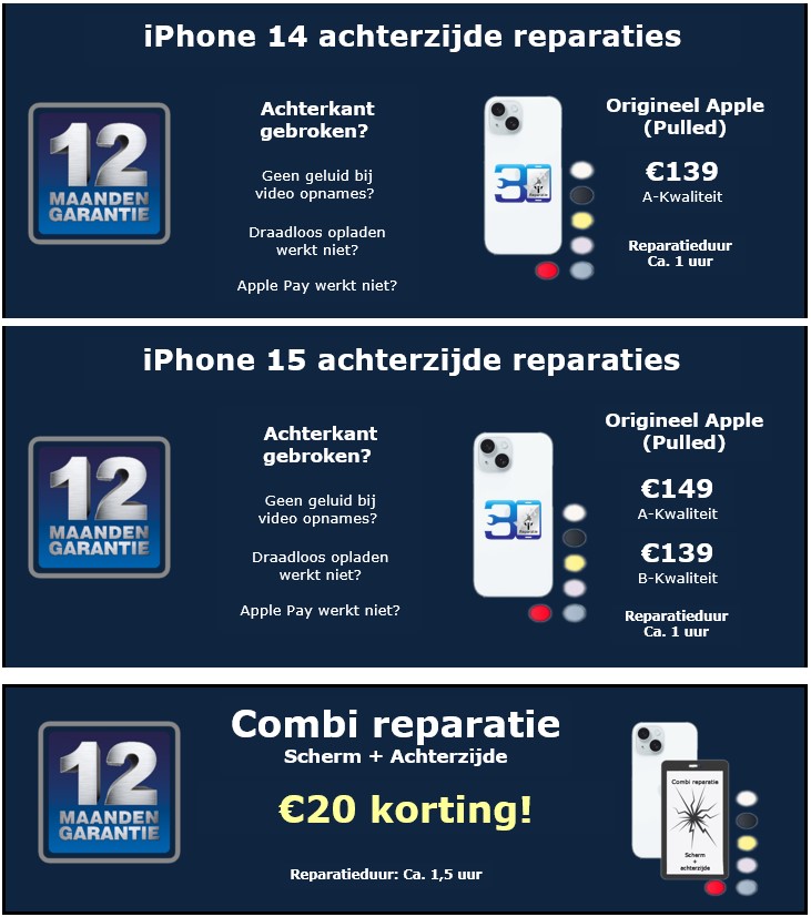 iPhone 14 en 15 achterzijde reparaties