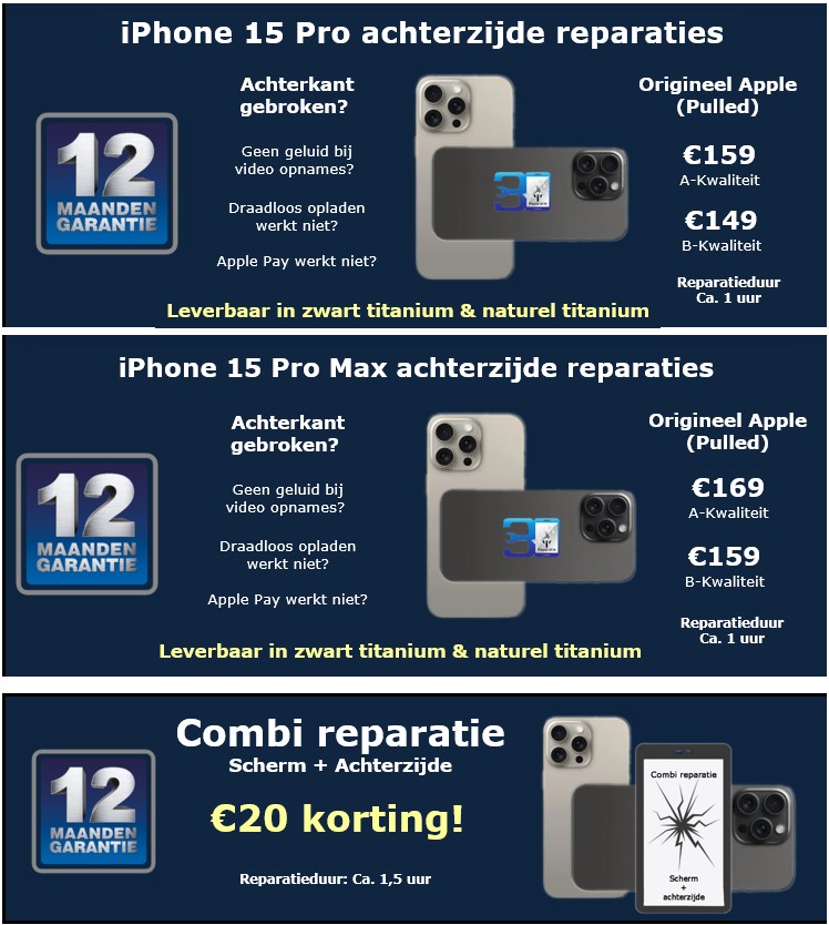 iPhone 15 Pro en 15 Pro Max achterzijde reparatie