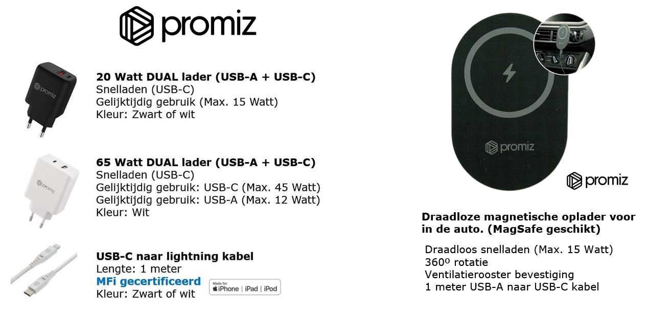 promiz - iPhone (draadloze) snelladers en kabels