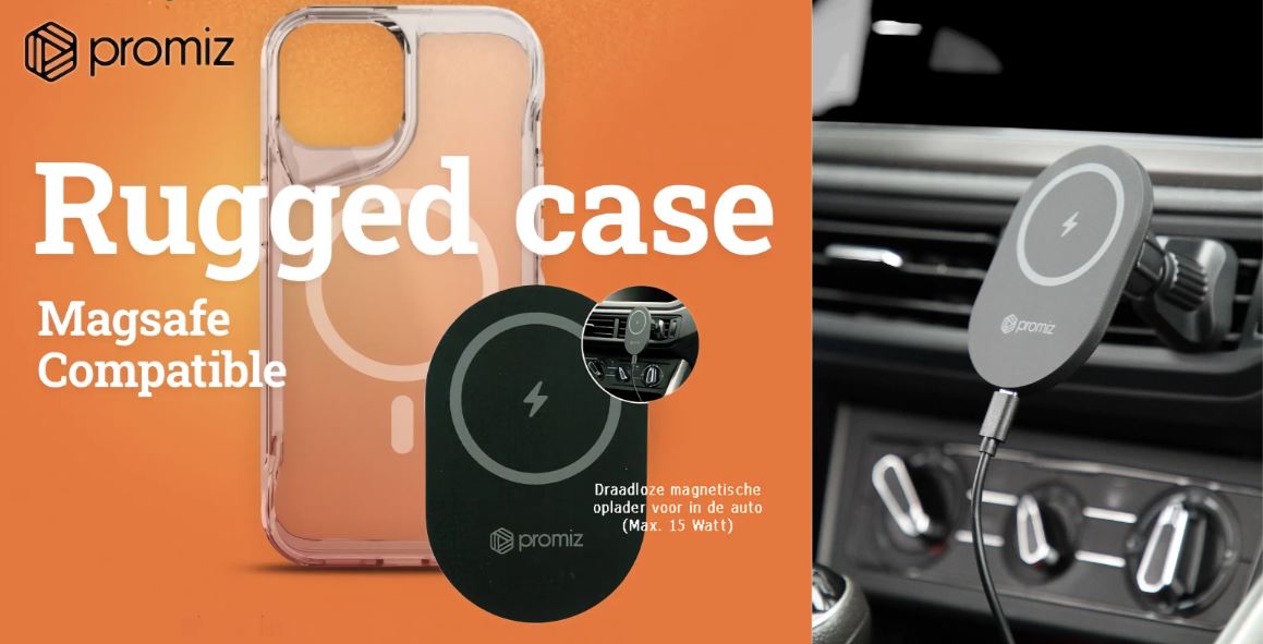 promiz rugged case en draadloos opladen auto MagSafe