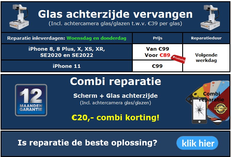 Glazen achterkant reparatieprijzen